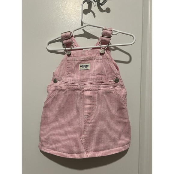 OshKosh B'gosh Pants - Vintage Oshkosh B'gosh Baby Girls Pink/White Striped Bib Jumper Overalls 6-9 M
